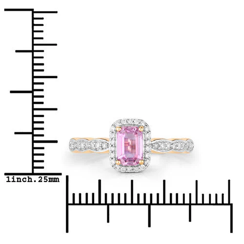 0.80 Carat Genuine Pink Sapphire and White Diamond 14K Yellow Gold Ring - Image 7