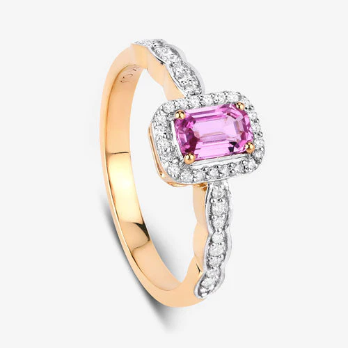 0.80 Carat Genuine Pink Sapphire and White Diamond 14K Yellow Gold Ring - Image 8
