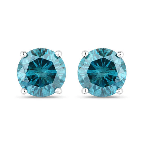 0.81 Carat Genuine Blue Diamond 14K White Gold Earrings