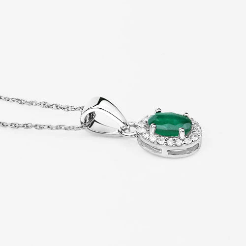 0.81 Carat Genuine Zambian Emerald and White Diamond 14K White Gold Pendant - Image 10