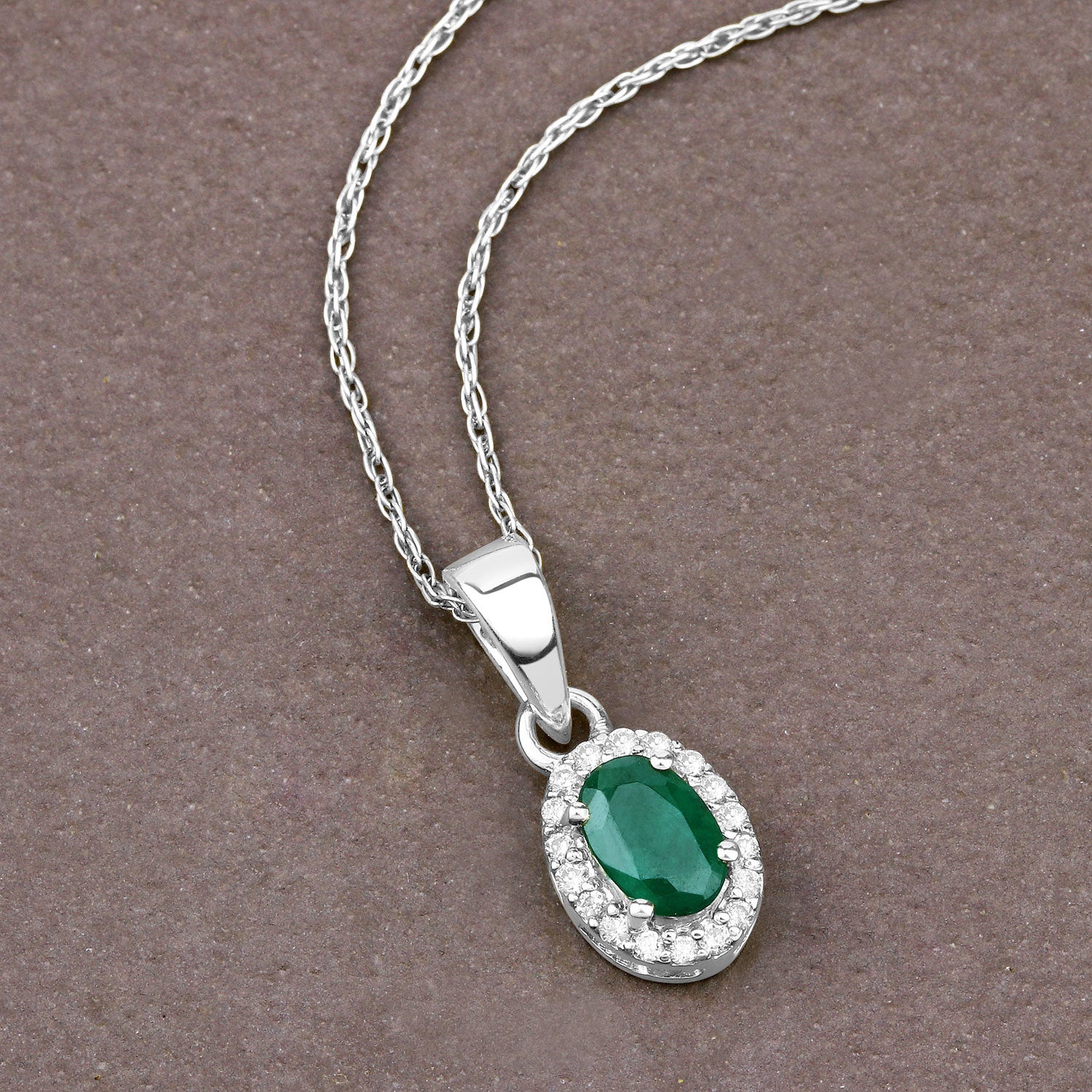 0.81 Carat Genuine Zambian Emerald and White Diamond 14K White Gold Pendant - Image 2