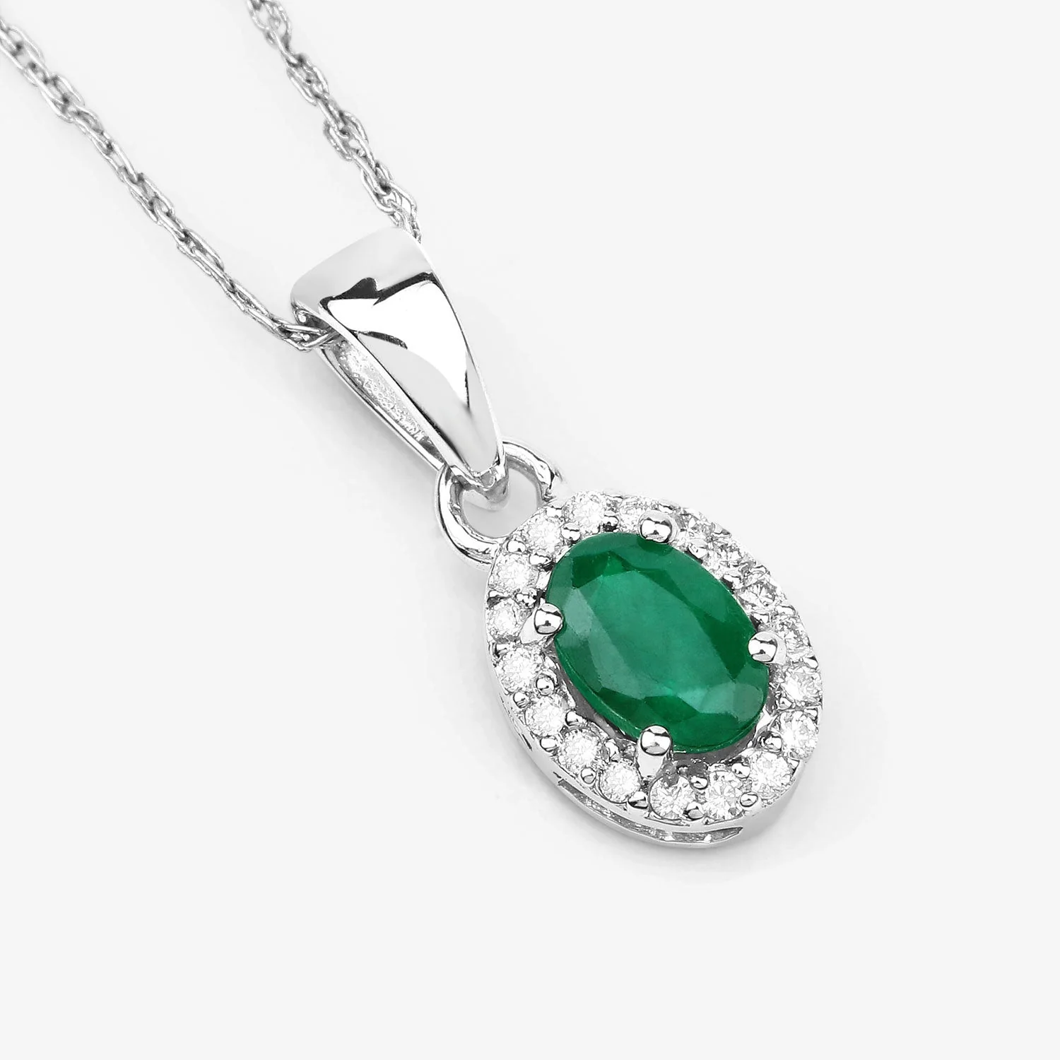 0.81 Carat Genuine Zambian Emerald and White Diamond 14K White Gold Pendant - Image 3