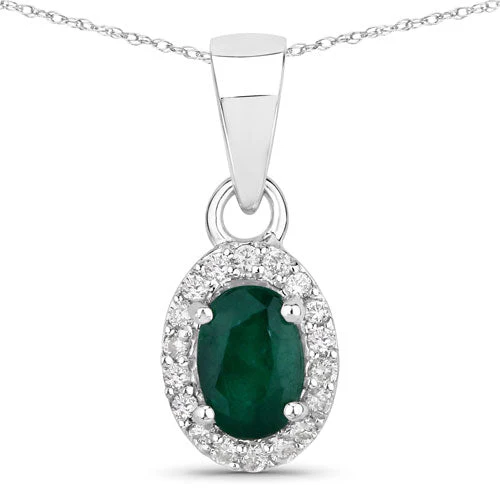 0.81 Carat Genuine Zambian Emerald and White Diamond 14K White Gold Pendant - Image 5