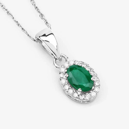 0.81 Carat Genuine Zambian Emerald and White Diamond 14K White Gold Pendant - Image 7