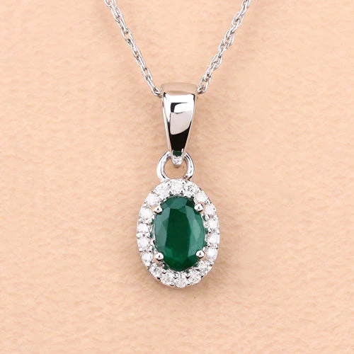 0.81 Carat Genuine Zambian Emerald and White Diamond 14K White Gold Pendant - Image 8