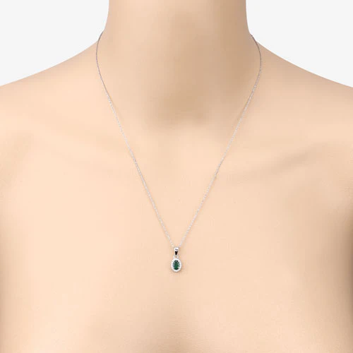 0.81 Carat Genuine Zambian Emerald and White Diamond 14K White Gold Pendant - Image 9