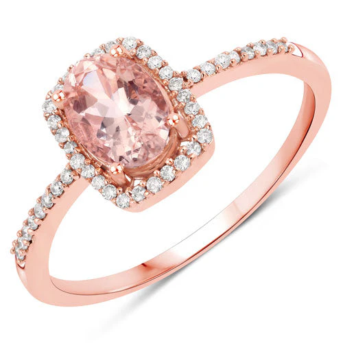 0.82 Carat Genuine Morganite and White Diamond 14K Rose Gold Ring - Image 5