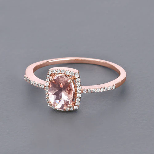 0.82 Carat Genuine Morganite and White Diamond 14K Rose Gold Ring - Image 8