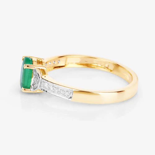 0.82 Carat Genuine Zambian Emerald and White Diamond 14K Yellow Gold Ring - Image 6