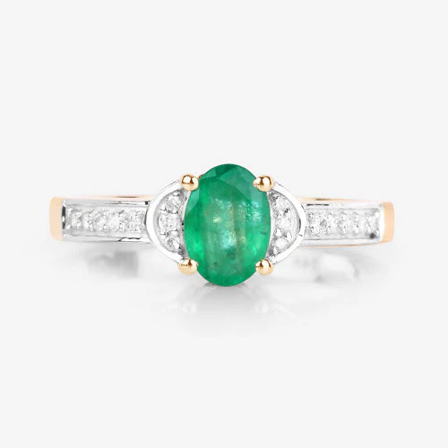 0.82 Carat Genuine Zambian Emerald and White Diamond 14K Yellow Gold Ring - Image 8