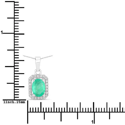 0.83 Carat Genuine Zambian Emerald and White Diamond 10K White Gold Pendant - Image 3