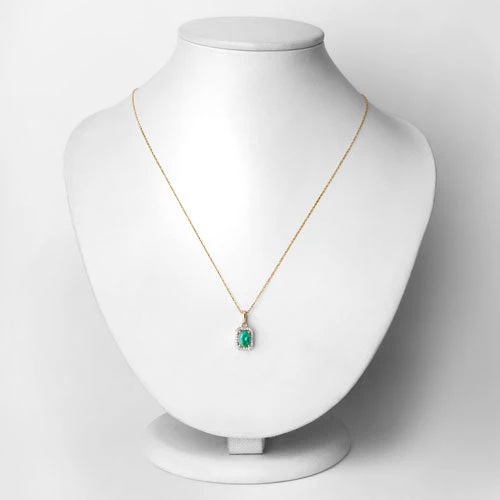 0.83 Carat Genuine Zambian Emerald and White Diamond 10K Yellow Gold Pendant - Image 2