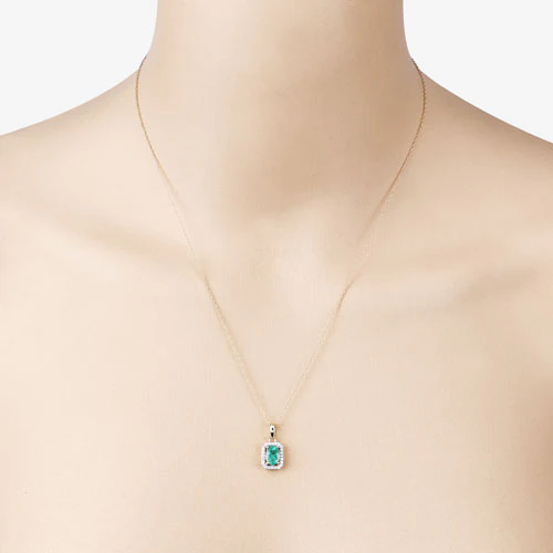 0.83 Carat Genuine Zambian Emerald and White Diamond 10K Yellow Gold Pendant - Image 6