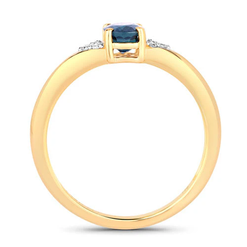 0.84 Carat Genuine Blue Sapphire and White Diamond 14K Yellow Gold Ring - Image 2