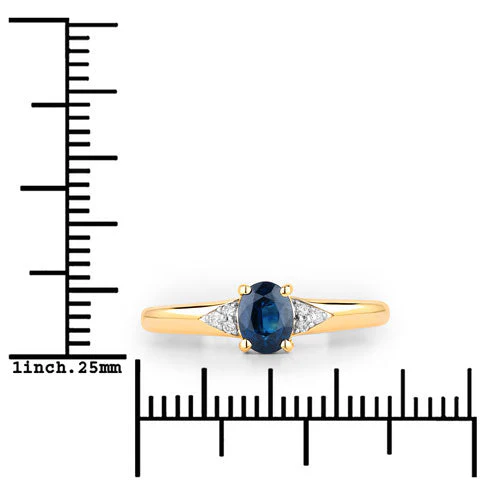 0.84 Carat Genuine Blue Sapphire and White Diamond 14K Yellow Gold Ring - Image 3