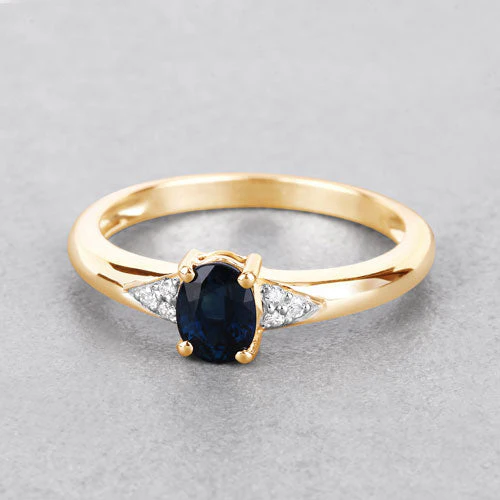 0.84 Carat Genuine Blue Sapphire and White Diamond 14K Yellow Gold Ring - Image 4