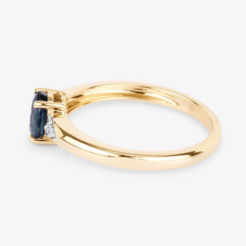 0.84 Carat Genuine Blue Sapphire and White Diamond 14K Yellow Gold Ring - Image 6