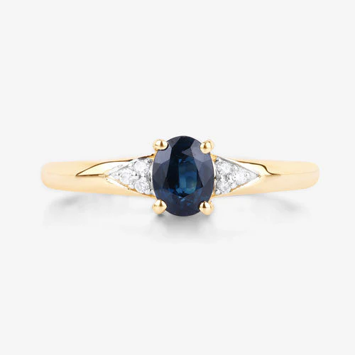 0.84 Carat Genuine Blue Sapphire and White Diamond 14K Yellow Gold Ring - Image 8