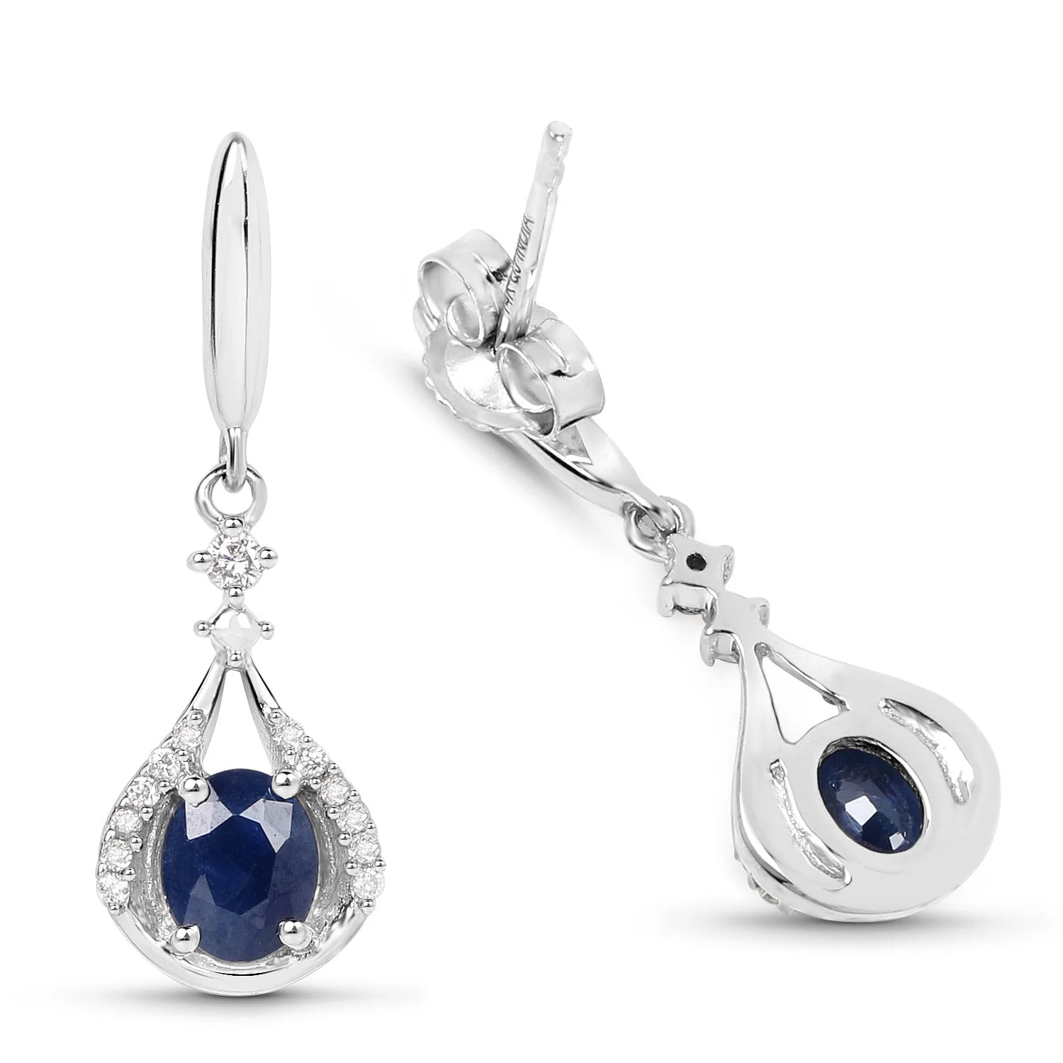 0.86 Carat Genuine Blue Sapphire and White Diamond 14K White Gold Earrings - Image 2
