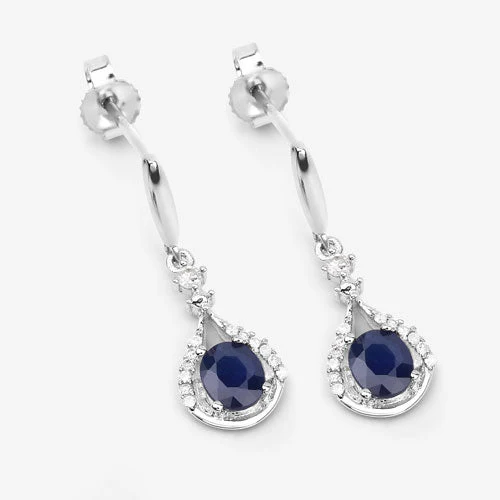 0.86 Carat Genuine Blue Sapphire and White Diamond 14K White Gold Earrings - Image 9