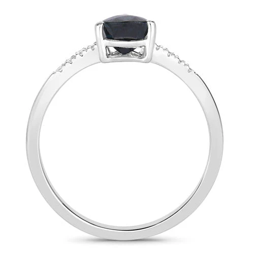 0.86 Carat Genuine Blue Sapphire and White Diamond 14K White Gold Ring - Image 2