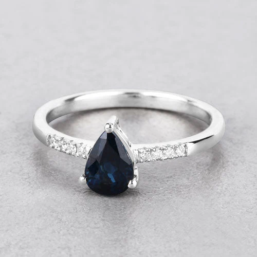 0.86 Carat Genuine Blue Sapphire and White Diamond 14K White Gold Ring - Image 4
