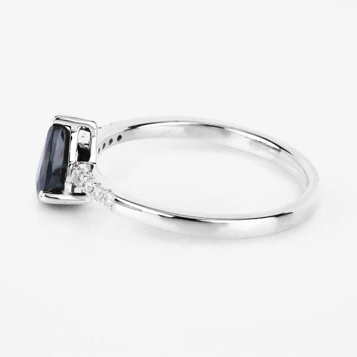 0.86 Carat Genuine Blue Sapphire and White Diamond 14K White Gold Ring - Image 6