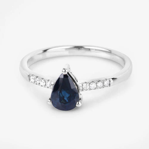 0.86 Carat Genuine Blue Sapphire and White Diamond 14K White Gold Ring - Image 9