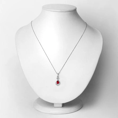 0.86 Carat Genuine Ruby and White Diamond 14K White Gold Pendant - Image 2