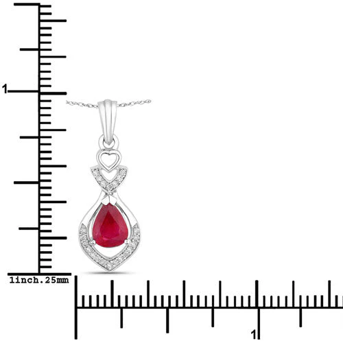 0.86 Carat Genuine Ruby and White Diamond 14K White Gold Pendant - Image 3