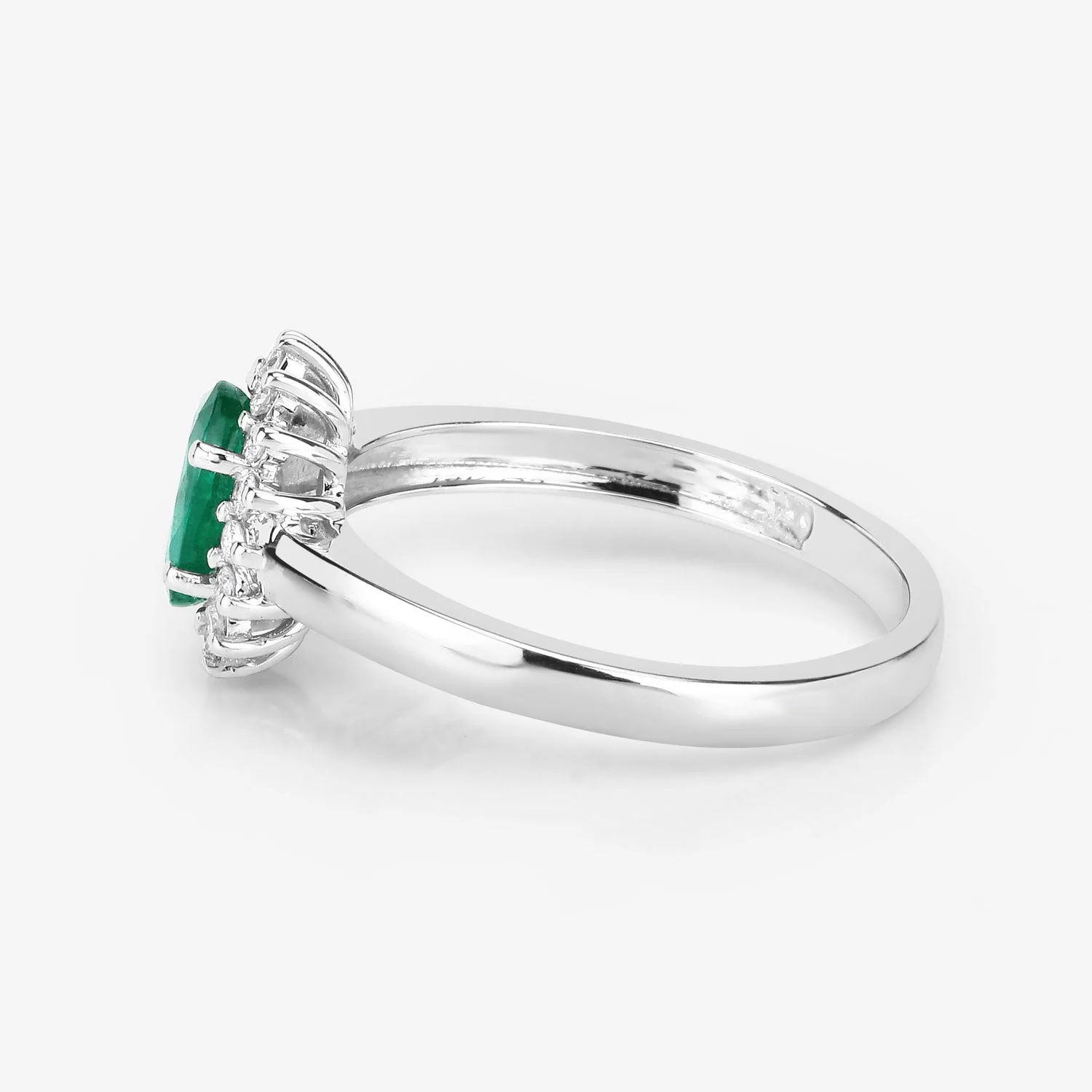 0.86 Carat Genuine Zambian Emerald and White Diamond 14K White Gold Ring - Image 4
