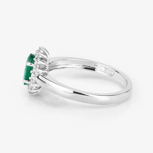 0.86 Carat Genuine Zambian Emerald and White Diamond 14K White Gold Ring - Image 8