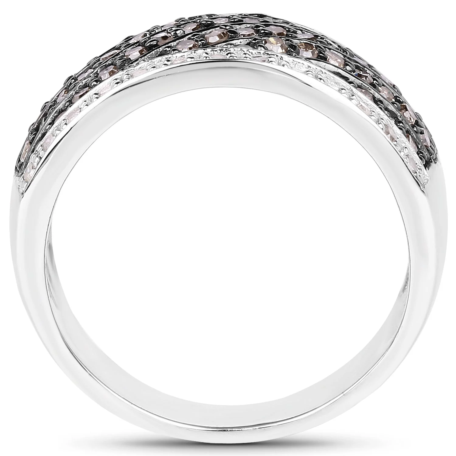 0.87 Carat Genuine Champagne Diamond and White Diamond .925 Sterling Silver Ring - Image 2