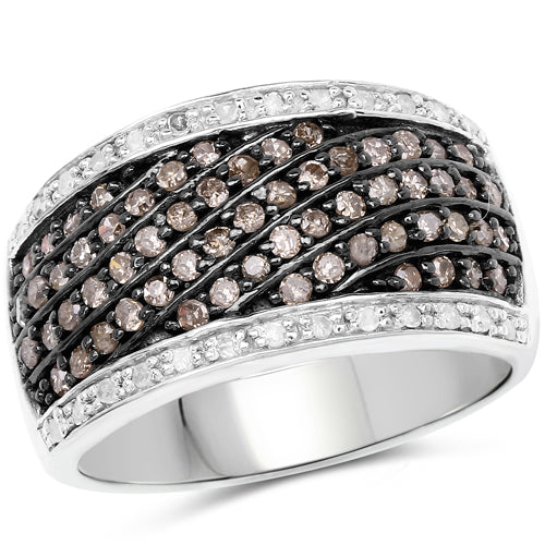 0.87 Carat Genuine Champagne Diamond and White Diamond .925 Sterling Silver Ring - Image 4