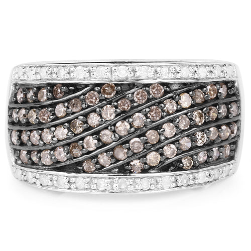 0.87 Carat Genuine Champagne Diamond and White Diamond .925 Sterling Silver Ring - Image 6