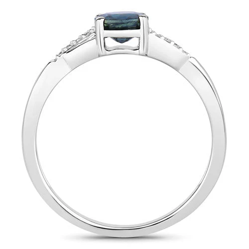 0.88 Carat Genuine Blue Sapphire and White Diamond 14K White Gold Ring - Image 2