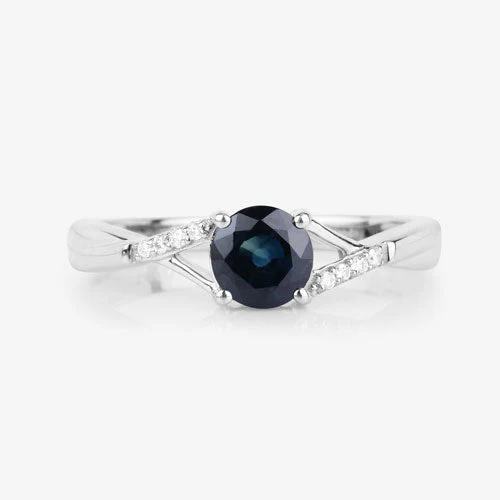 0.88 Carat Genuine Blue Sapphire and White Diamond 14K White Gold Ring - Image 8
