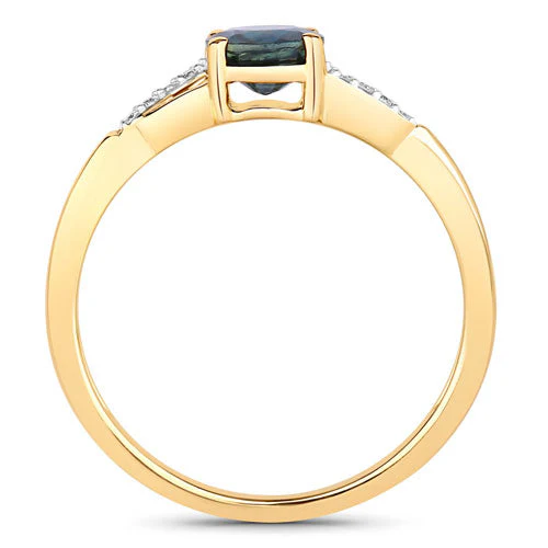 0.88 Carat Genuine Blue Sapphire and White Diamond 14K Yellow Gold Ring - Image 2