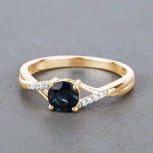 0.88 Carat Genuine Blue Sapphire and White Diamond 14K Yellow Gold Ring - Image 4