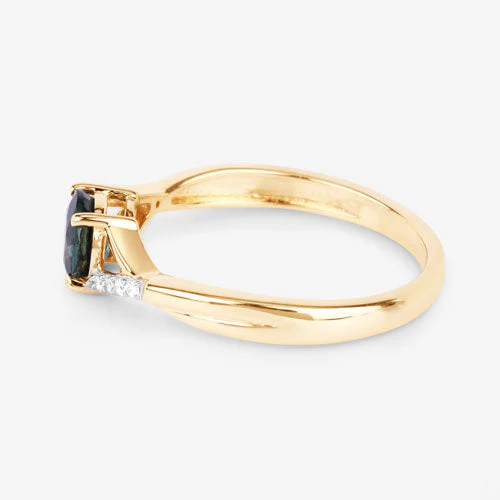 0.88 Carat Genuine Blue Sapphire and White Diamond 14K Yellow Gold Ring - Image 6