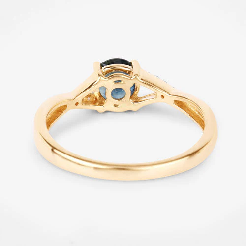 0.88 Carat Genuine Blue Sapphire and White Diamond 14K Yellow Gold Ring - Image 7