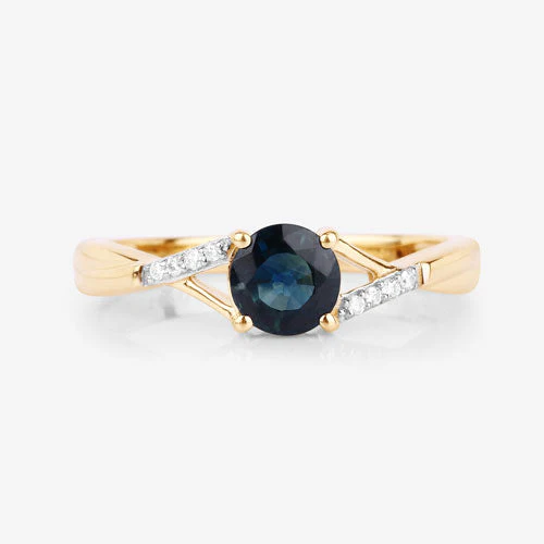 0.88 Carat Genuine Blue Sapphire and White Diamond 14K Yellow Gold Ring - Image 8