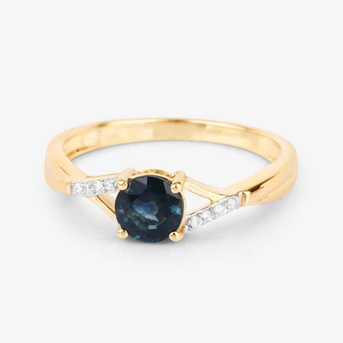 0.88 Carat Genuine Blue Sapphire and White Diamond 14K Yellow Gold Ring - Image 9