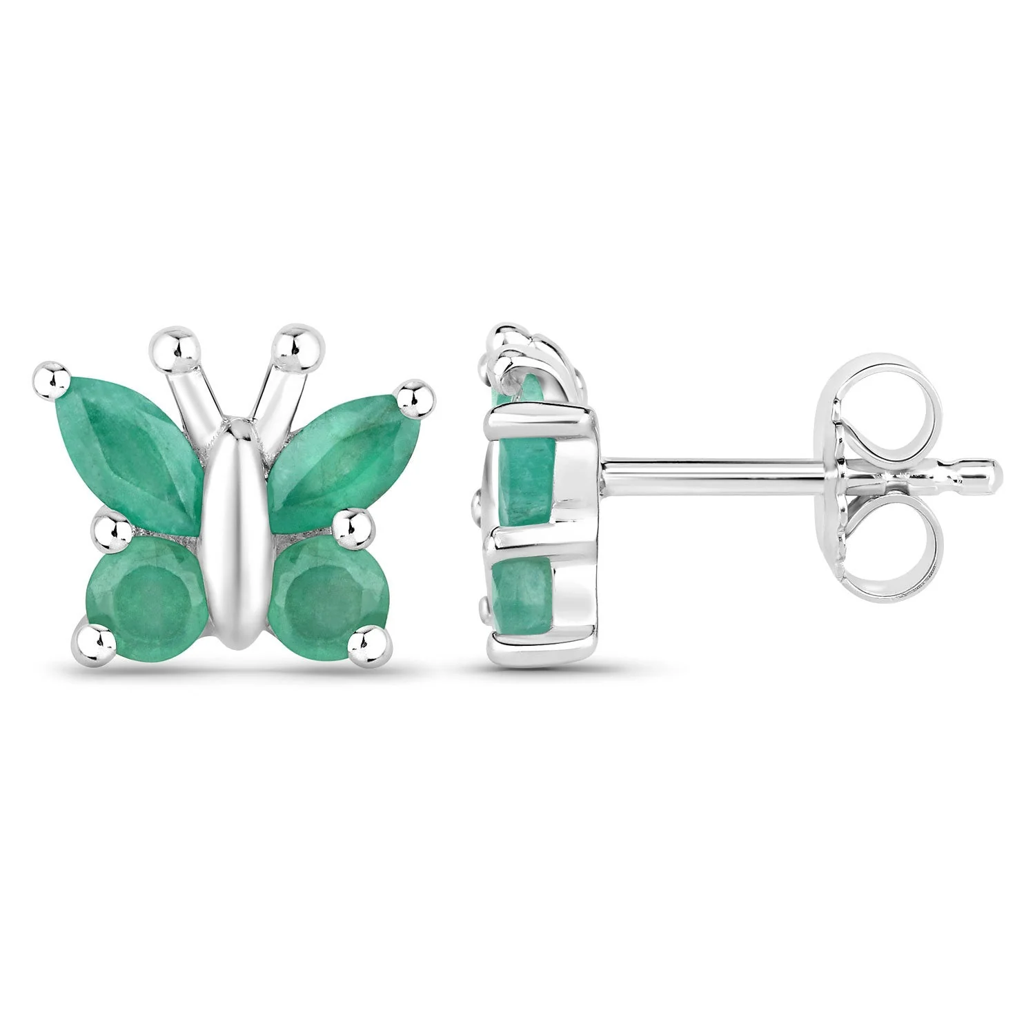 0.88 Carat Genuine Emerald .925 Sterling Silver Earrings - Image 2