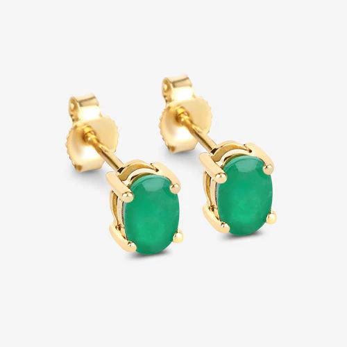 0.88 Carat Genuine Zambian Emerald 10K Yellow Gold Earrings - Image 6