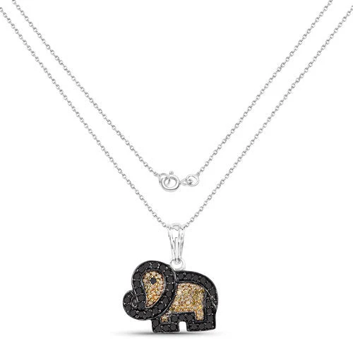 0.89 Carat Genuine Black Diamond and Yellow Diamond .925 Sterling Silver Pendant - Image 2