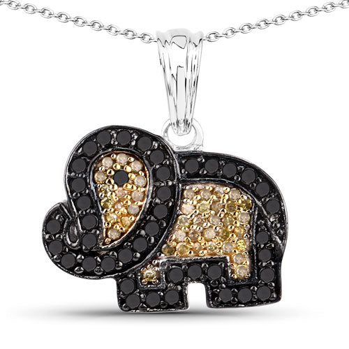 0.89 Carat Genuine Black Diamond and Yellow Diamond .925 Sterling Silver Pendant - Image 3