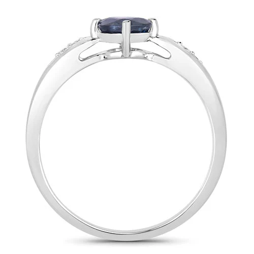 0.89 Carat Genuine Blue Sapphire and White Diamond 10K White Gold Ring - Image 2