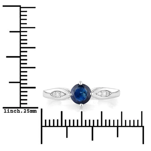 0.89 Carat Genuine Blue Sapphire and White Diamond 10K White Gold Ring - Image 3