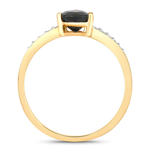 0.89 Carat Genuine Blue Sapphire and White Diamond 14K Yellow Gold Ring - Image 2